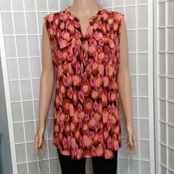 Ava & Grace Orange and Brown Sleeveless Top W/ Chest Pockets - Picture 13 of 13